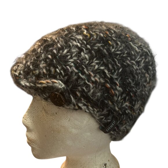 Pistil Knit Hat with Brim & Button Detail Gray White Orange Cozy Winter Beanie - Picture 1 of 5